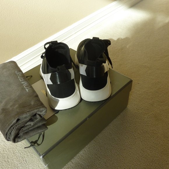TOM FORD Jago Black Neoprene Fashion Sneakers (Black/White 8.5) - NEW - Picture 4 of 13